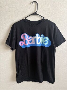 Barbie Black Tee with Silver Logo and Blue Graphic